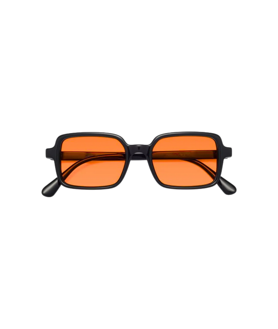 Retro-style square sunglasses with a thick black frame and vibrant orange tinted lenses, shown against a plain white background.