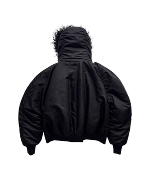 Black hooded jacket on a white background