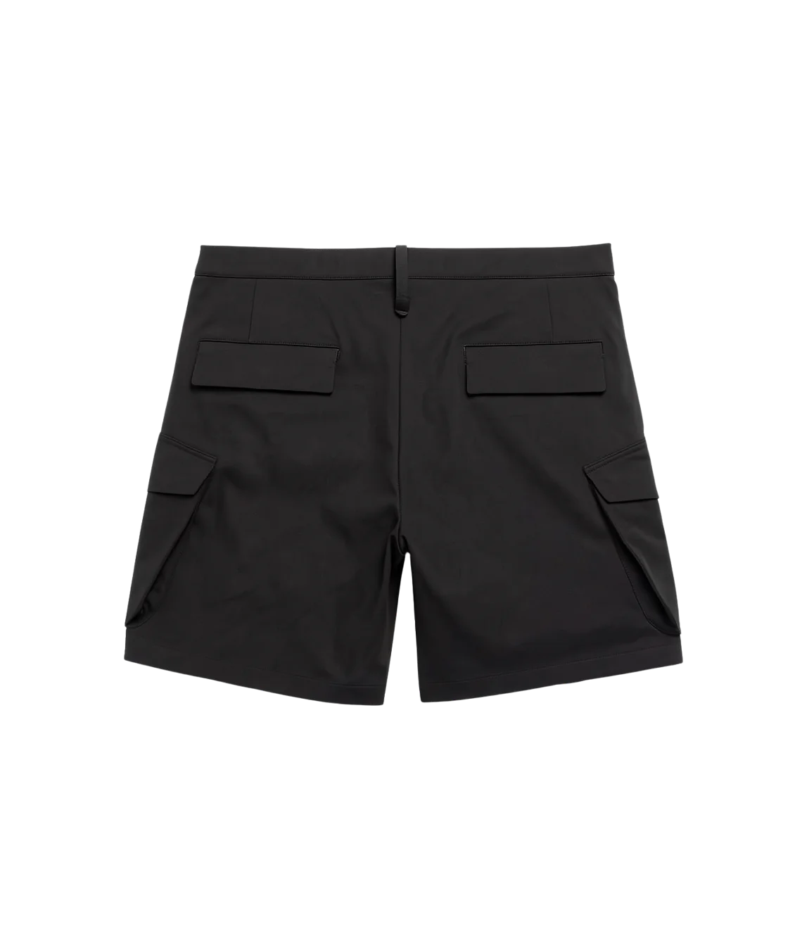 Black cargo shorts on a white background