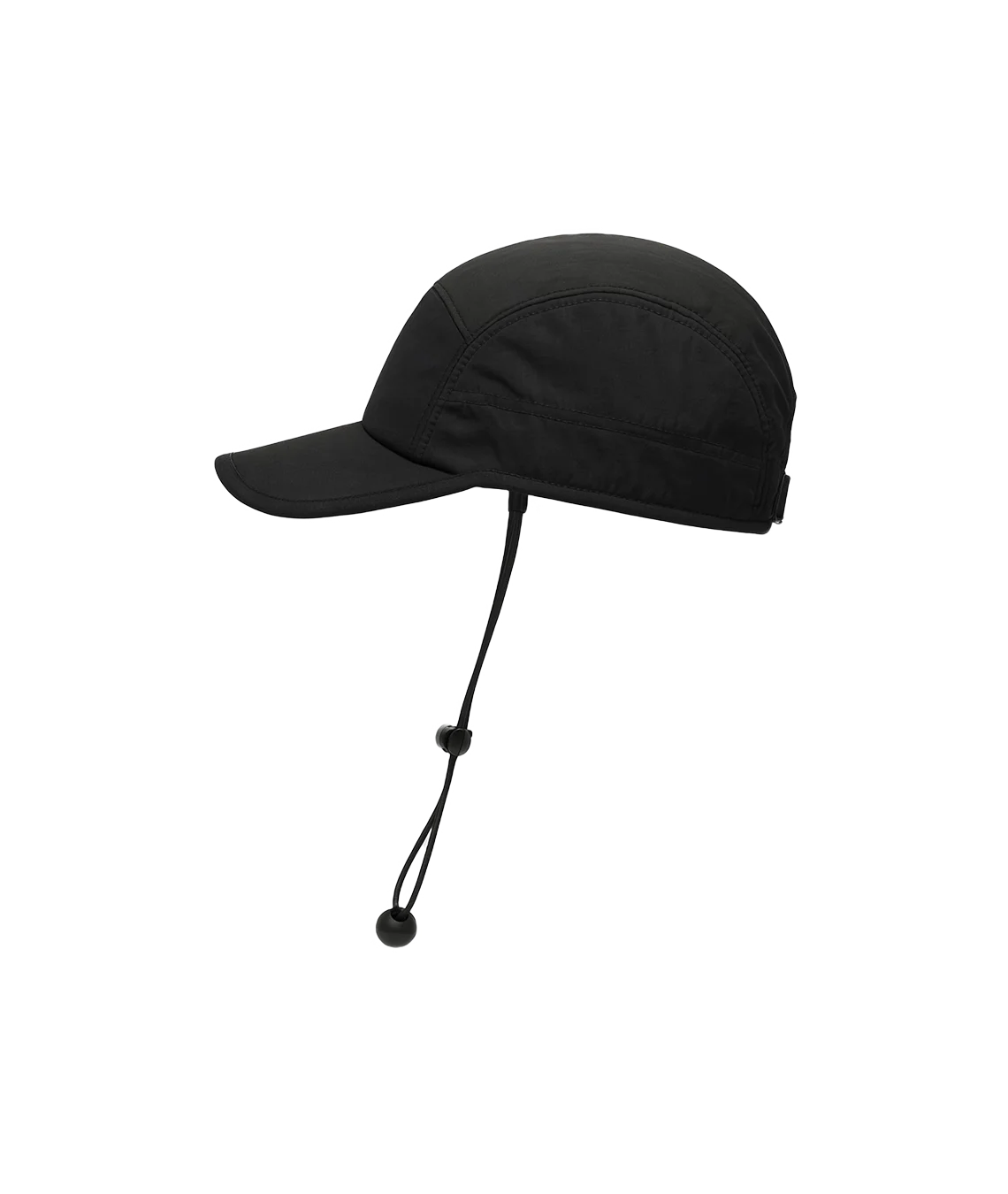 Black cap with a chin strap on a transparent background