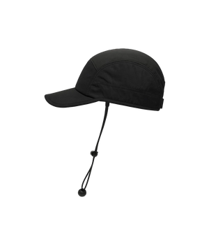 Black cap with a chin strap on a transparent background