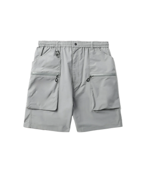 Gray shorts with multiple pockets on a white background