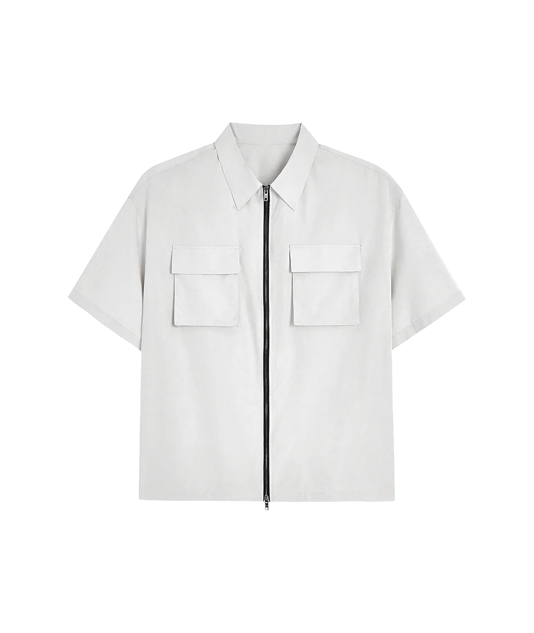 White short-sleeve shirt with a zipper on a white background