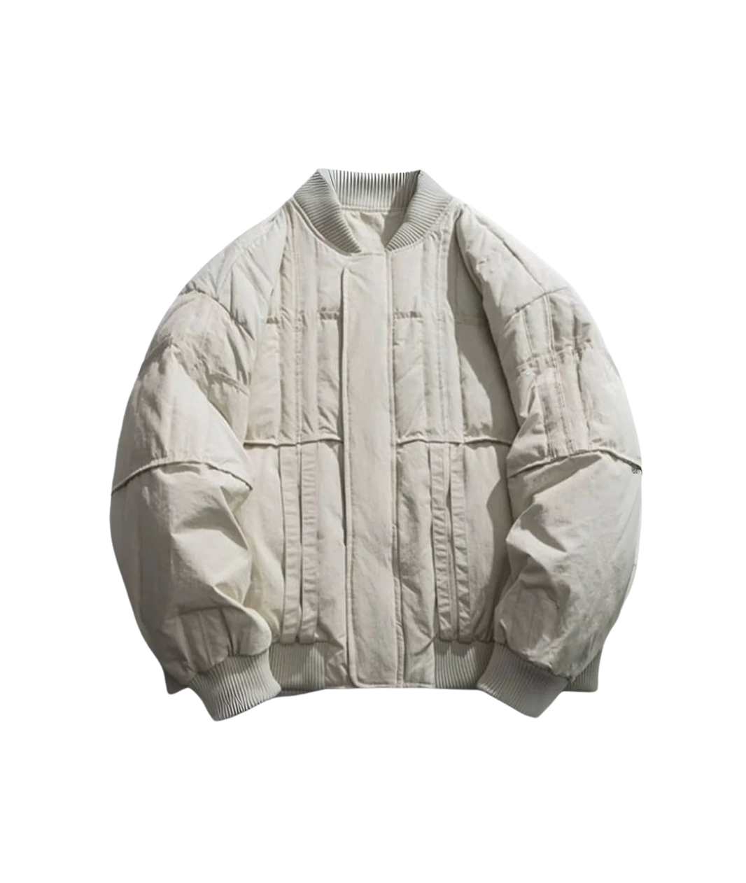 Light gray puffer jacket on a transparent background